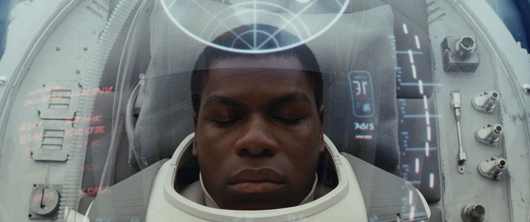 This image released by Lucasfilm shows John Boyega as Finn in "Star Wars: The Last Jedi," in theaters on Dec. 15. (Lucasfilm via AP)