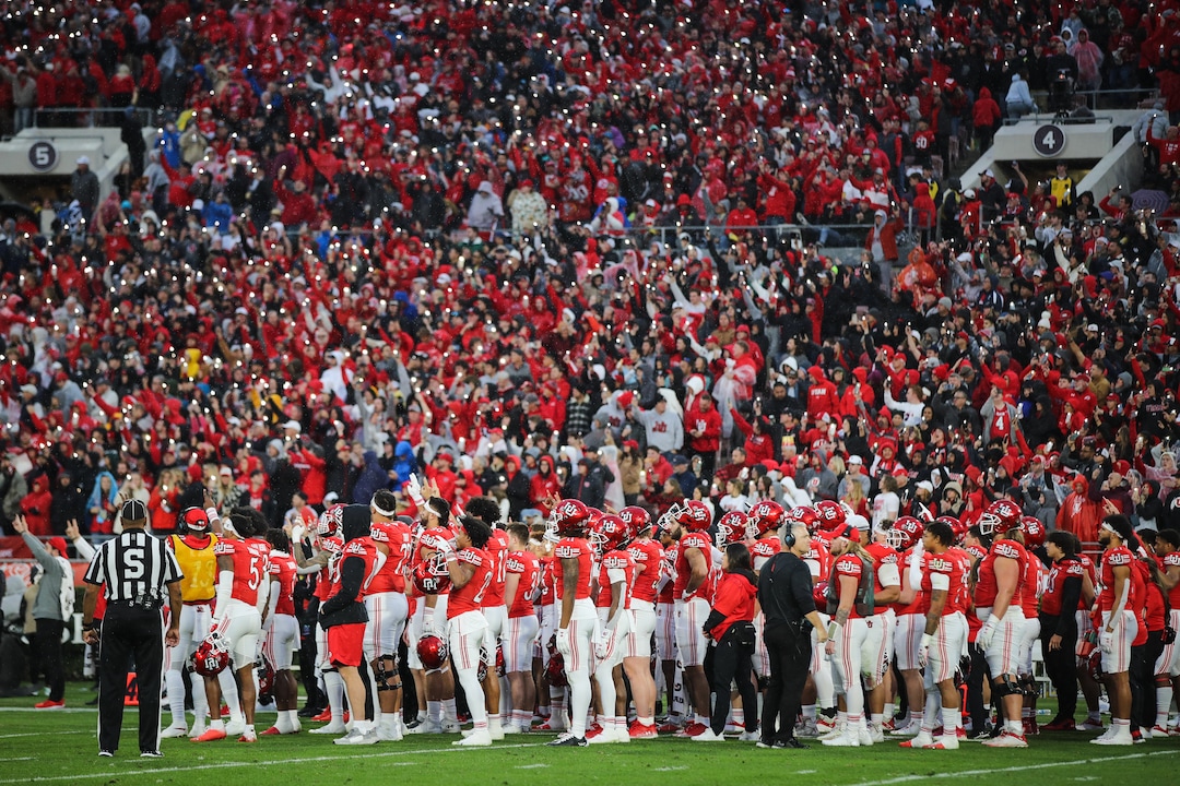 (Meg Oliphant | Special to The Tribune) The Utah Utes pay tribute to Ty Jordan and Aaron Lowe in the third quarter of the game against the Penn State Nittany Lions at Rose Bowl Stadium on Jan. 2, 2023 in Pasadena, Calif.