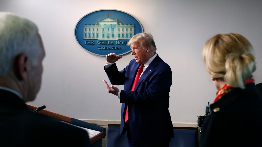 (Alex Brandon | AP) In this March 31, 2020, file photo President Donald Trump speaks about the coronavirus in the James Brady Press Briefing Room of the White House in Washington, as Vice President Mike Pence and Dr. Deborah Birx, White House coronavirus response coordinator, listen. Trump in recent days has grumbled that American companies such as 3M and GM are not doing enough to provide American medical workers and first responders with vital equipment they need.