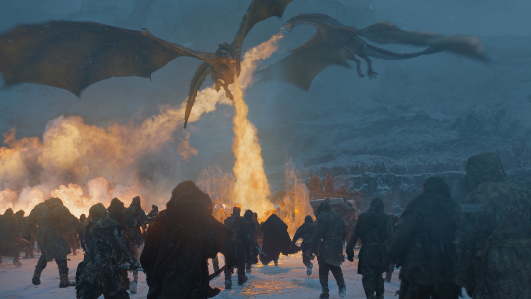 (Photo courtesy HBO)  Daenerys' dragons battle the Army of the Dead in the seventh-season finale of “Game of Thrones,” titled “The Dragon and the Wolf.”