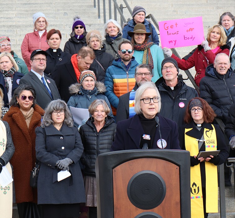 (League of Women Voters of Utah) Katherine Biele is photographed at a press conference at the Utah Capitol on Jan. 26, 2023.