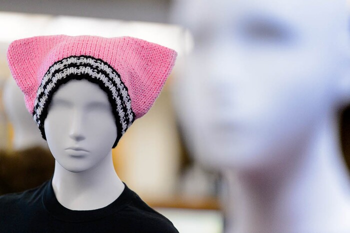 (Trent Nelson | The Salt Lake Tribune)  "Dressed to Protest," a new exhibit presented by students in Salt Lake Community College's Fashion Institute, in Taylorsville, Thursday January 18, 2018. The exhibit shows how clothing can (and has) been used as a way for social and political protest. Most of the pieces are student designs, but a few come from the Fashion Institute's historic clothing collection.