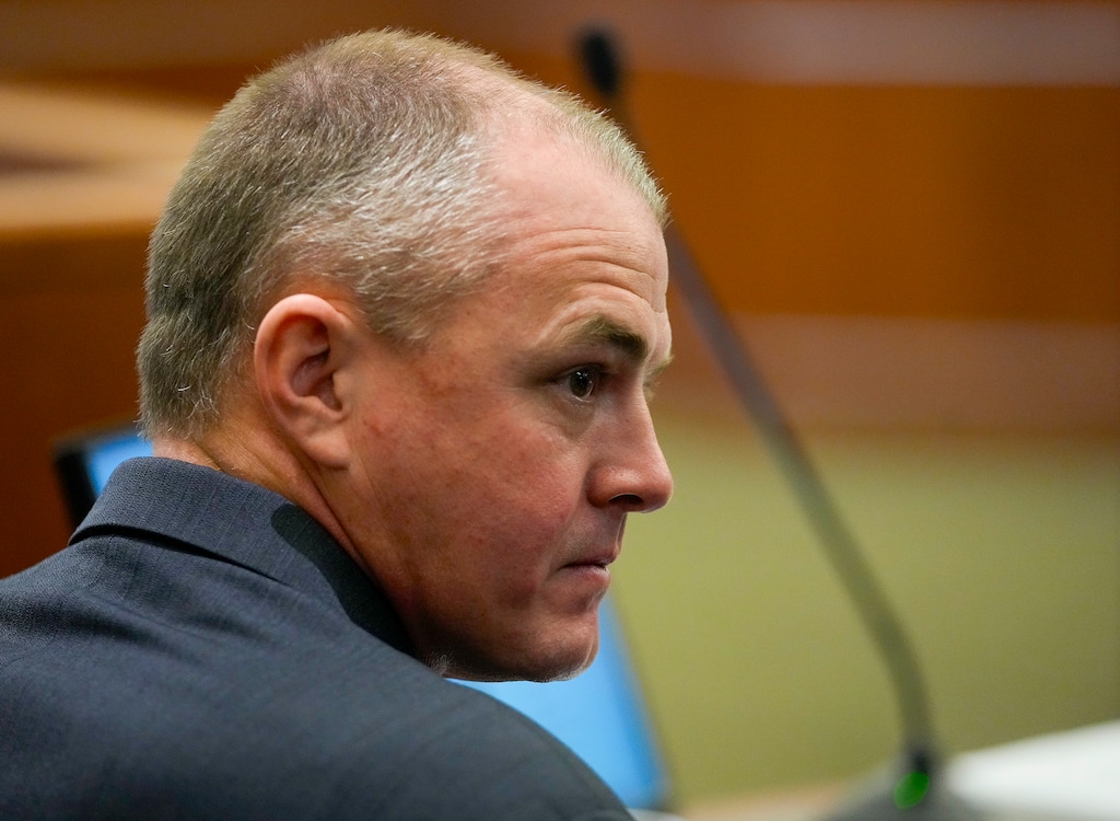 (Bethany Baker | The Salt Lake Tribune) Salt Lake City Police Officer Nickolas Pearce during the first day of his trial on an aggravated abuse charge in a K9 attack, at the 3rd District Court in West Jordan on Tuesday, Jan. 30, 2024.