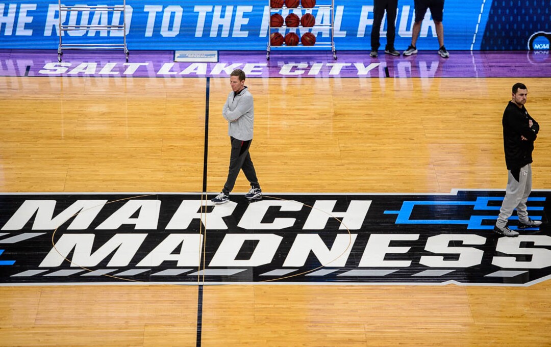 (Trent Nelson | The Salt Lake Tribune)  Gonzaga coach Mark Few at practice for the 2019 NCAA Tournament in Salt Lake City on Wednesday March 20, 2019.