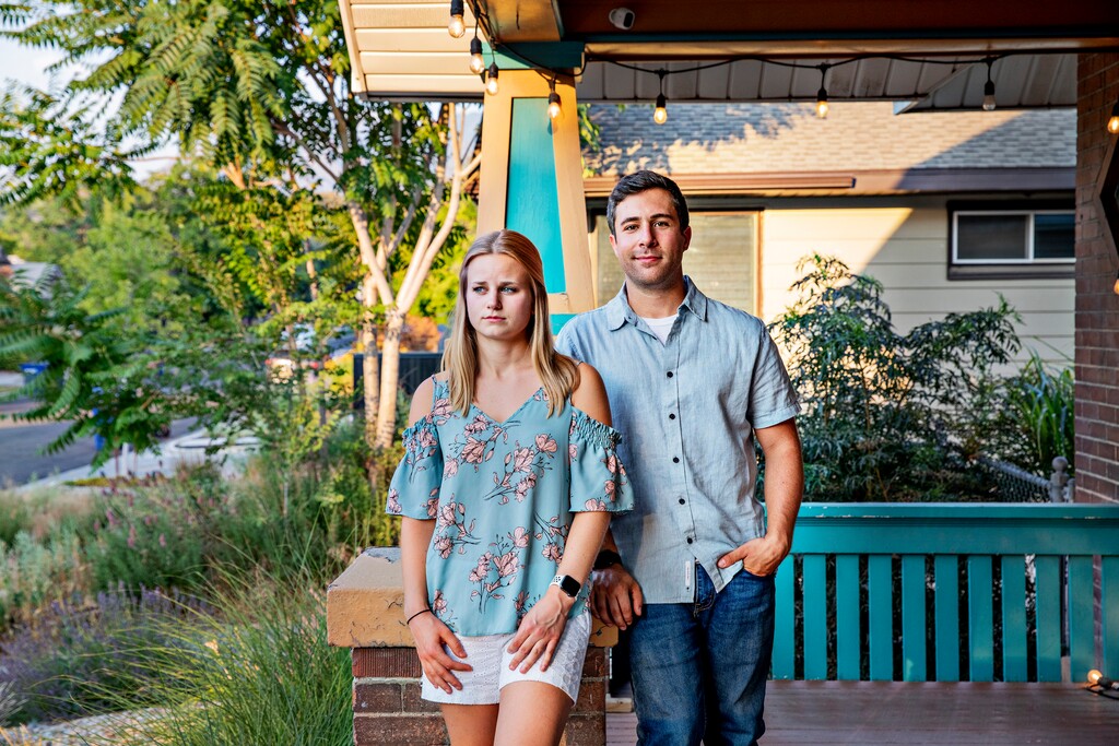 (Kim Raff | The New York Times) Rob Ettaro and Kaliana Veros at their home in Salt Lake City, July 12, 2021. Tired of sky high prices and losing out in bidding wars, some buyers are giving up and putting their house hunt on hold.