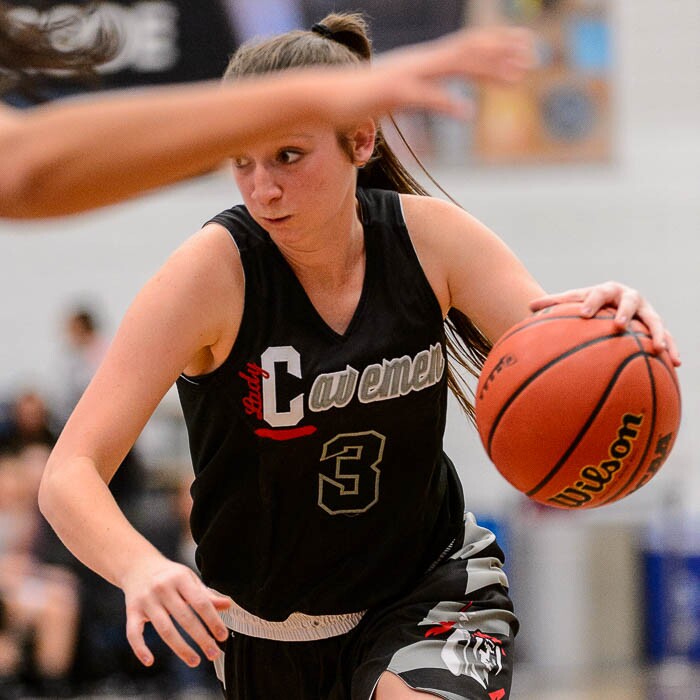 (Trent Nelson | The Salt Lake Tribune)  American Fork's Savana Stephenson (3) as Riverton faces American Fork in the 6A High School Girls' Basketball Tournament at SLCC in Taylorsville, Tuesday Feb. 20, 2018.