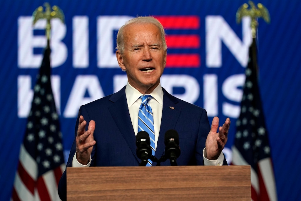 (Carolyn Kaster | AP) Democratic presidential candidate former Vice President Joe Biden speaks Wednesday, Nov. 4, 2020, in Wilmington, Del.