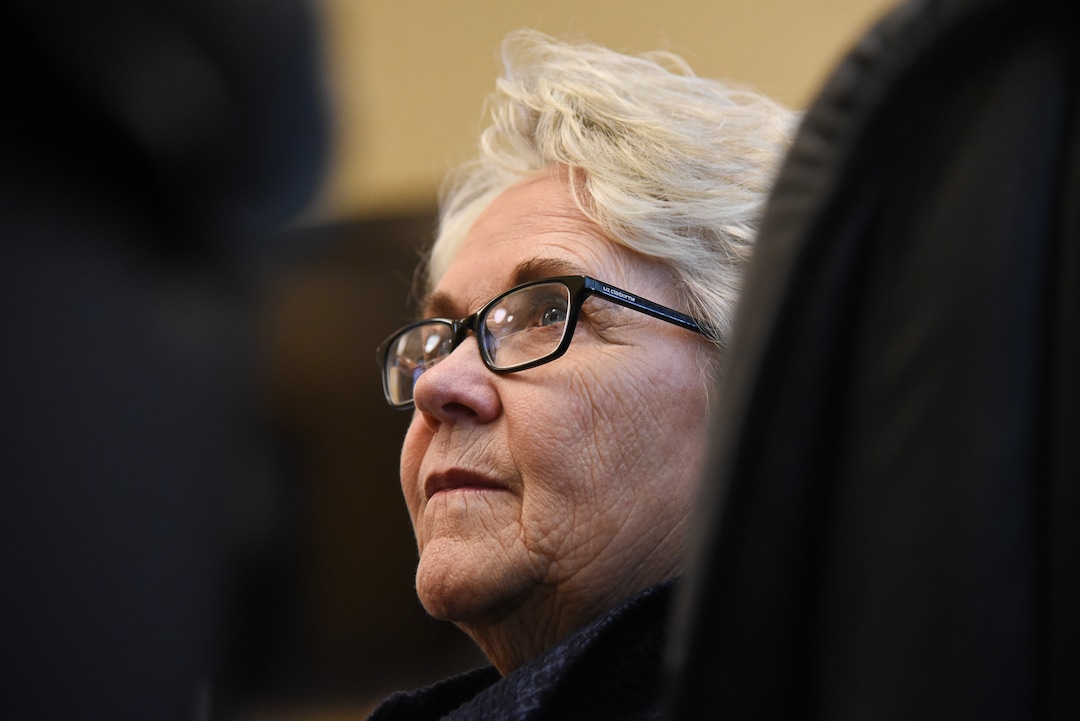 (Francisco Kjolseth  |  The Salt Lake Tribune)  Sen. Mitt Romney meets state lawmakers at the Utah Capitol as Rep. Carol Spackman Moss, D-Salt Lake City, listens to the senator respond to questions during a brief meeting with the Democratic House Caucus on Thursday, Feb. 21, 2019.
