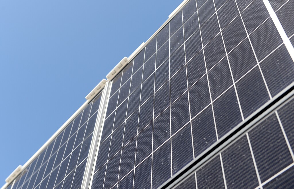 (Chris Samuels | The Salt Lake Tribune) Solar panels attached to a mobile power unit is on display at Renewable Innovations in American Fork, Friday, April 15, 2022.