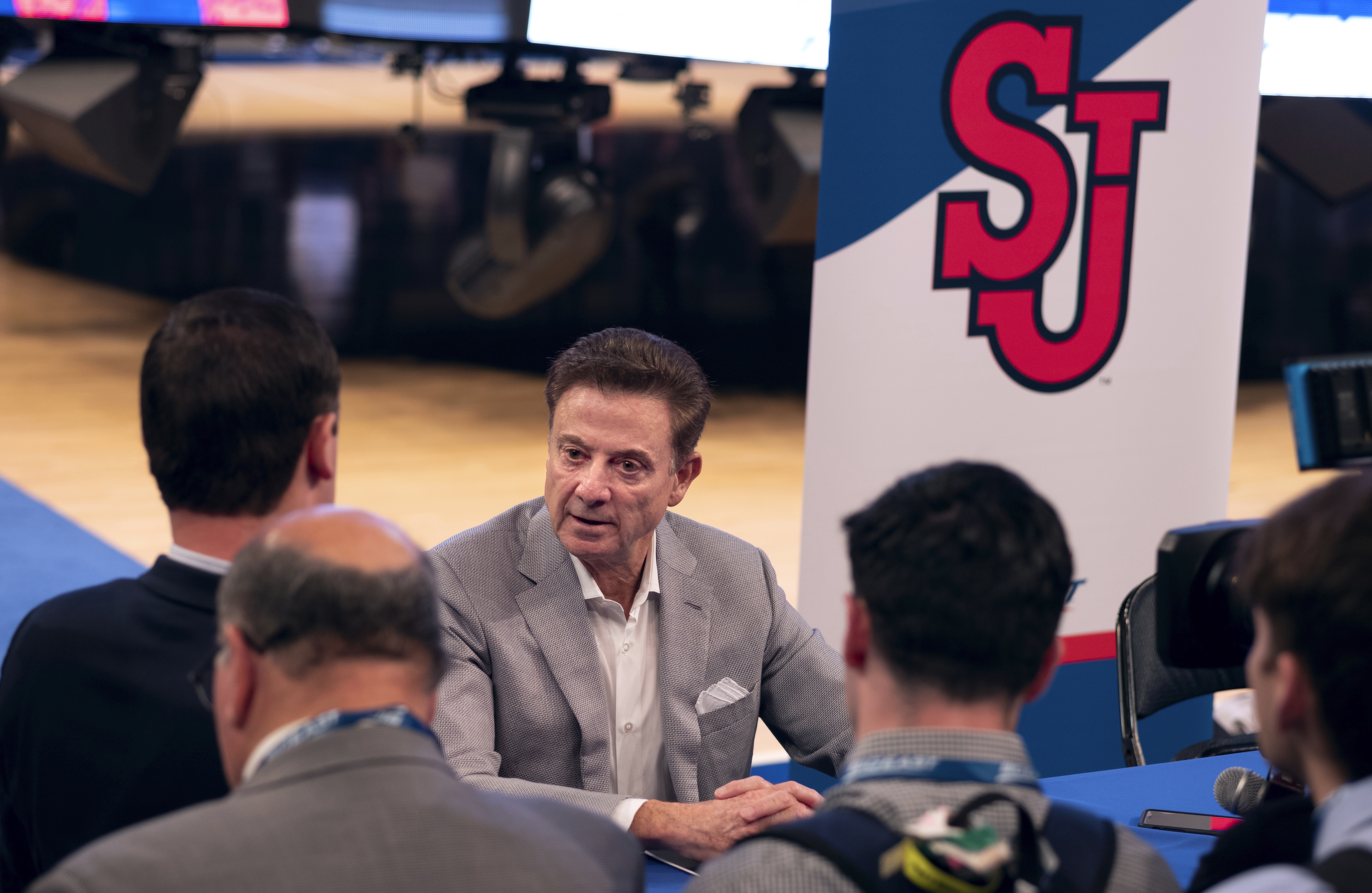 (Craig Ruttle | AP) St. John's coach Rick Pitino speaks during the Big East NCAA college basketball media day, Tuesday, Oct. 24, 2023, at Madison Square Garden in New York.