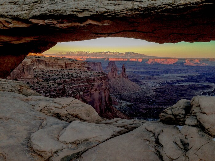 Erin Alberty  |  The Salt Lake TribuneThe low, winter sun picks up blues and purples under Mesa Arch on Dec. 1, 2015 in Canyonlands National Park.