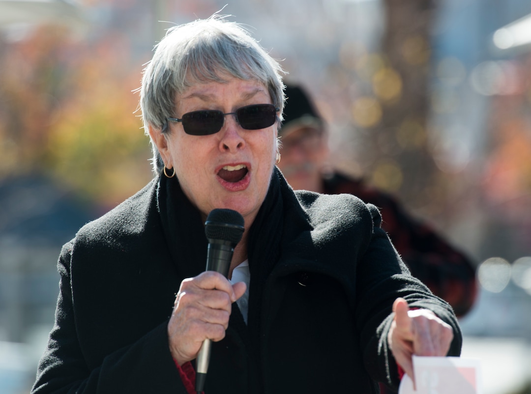 (Rick Egan  |  The Salt Lake Tribune)    Martha Paige talks about her participation in the Selma to Montgomery march in 1965, as she speaks at the "Rally for the Rule of Law" to urge Utah’s Members of Congress to prevent President Donald Trump from compromising the independence of Special Counsel Robert Mueller, at the Federal Building, Saturday, Nov. 10, 2018.