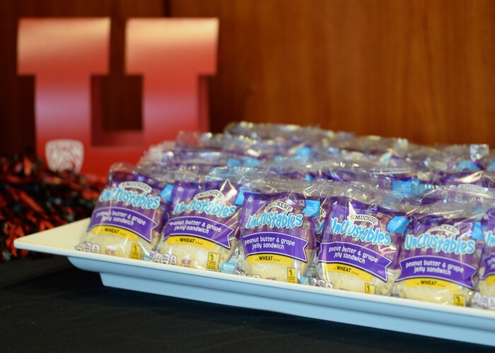 (Francisco Kjolseth  |  The Salt Lake Tribune)  University of Utah athletic director Chris Hill says goodbye to friends and staff at the Huntsman Center on Friday, June 1, 2018, where some of his favorite treats were ready for him before he climbed aboard a red Ute-branded Holiday Motor coach bus to the sounds of cheers and applause after 31 years on the job.