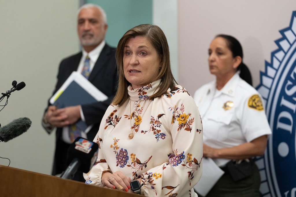 (Francisco Kjolseth | The Salt Lake Tribune) Salt Lake County District Attorney Sim Gill, Salt Lake County Mayor Jenny Wilson and Sheriff Rosie Rivera announce a settlement in its opioid lawsuit on Tuesday, April 26, 2022, against companies that will bring $57million to the county to help battle the opioid epidemic.