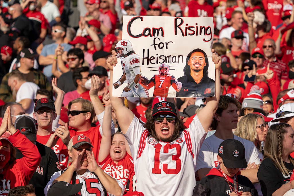 (Rick Egan | The Salt Lake Tribune)  Utah fans cheer for the Utes, in football action between Utah Utes and Ohio State Buckeyes in the Rose Bowl in Pasadena, Calif., on Saturday, Jan. 1, 2022.