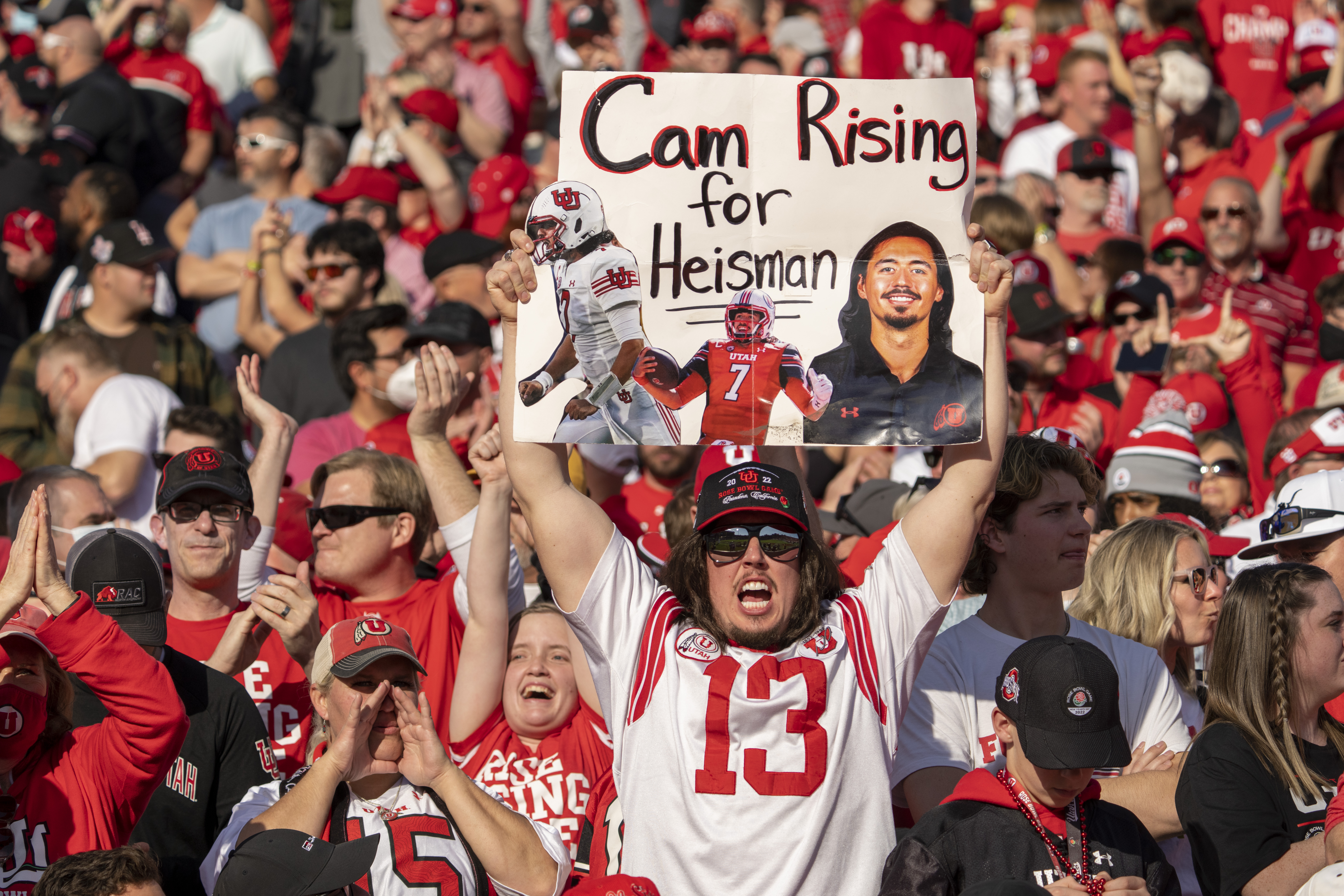 (Rick Egan | The Salt Lake Tribune)  Utah fans cheer for the Utes, in football action between Utah Utes and Ohio State Buckeyes in the Rose Bowl in Pasadena, Calif., on Saturday, Jan. 1, 2022.