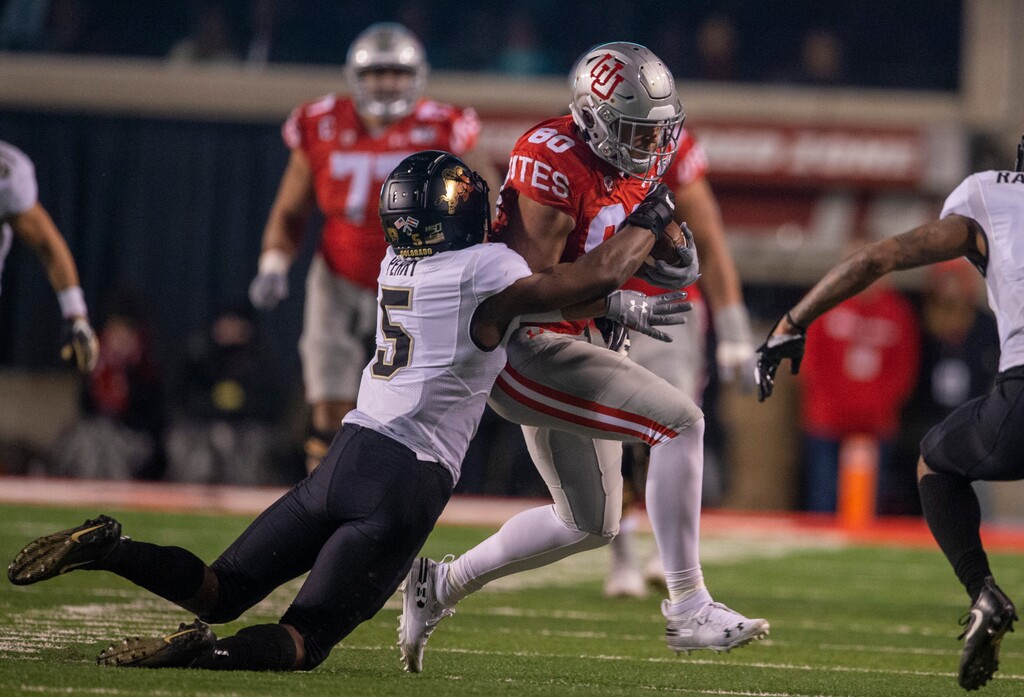 (Rick Egan  |  The Salt Lake Tribune)    Colorado Buffaloes safety Mark Perry (5) stops Utah Utes tight end Brant Kuithe (80) short of the end zone, in PAC-12 football action between the Colorado Buffaloes and the Utah Utes at Rice-Eccles Stadium last season. This year, the Utes travel to Boulder to play Colorado, and the Buffaloes are unbeaten.