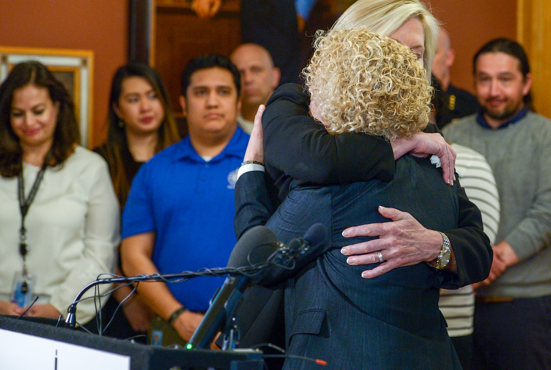 Leah Hogsten  |  The Salt Lake Tribune  Salt Lake City Mayor Jackie Biskupski announced Monday she will not seek re-election with her spouse Betty Iverson by her side and staff backing her. “In making this decision I weighed three things," she said in her statement. "My responsibility to my family — something I have fought to legally have for most of my personal and professional life. My duty to the people of Salt Lake City and to the office I hold. And, my desire to be a candidate for mayor.” Biskupski, who was elected in 2015, had announced on Feb. 9 she was seeking re-election.