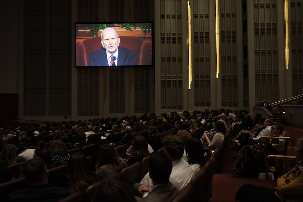 (The Church of Jesus Christ of Latter-day Saints) Church President Russell M. Nelson delivers a recorded sermon at the close of General Conference on Sunday, Oct. 1, 2023.
