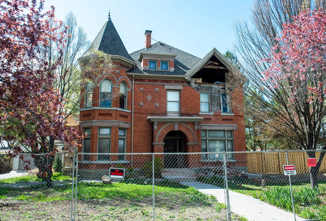 (Rick Egan  |  The Salt Lake Tribune)    Earthquake damaged to the Sears mansion, in Salt Lake City, Monday April 13, 2020