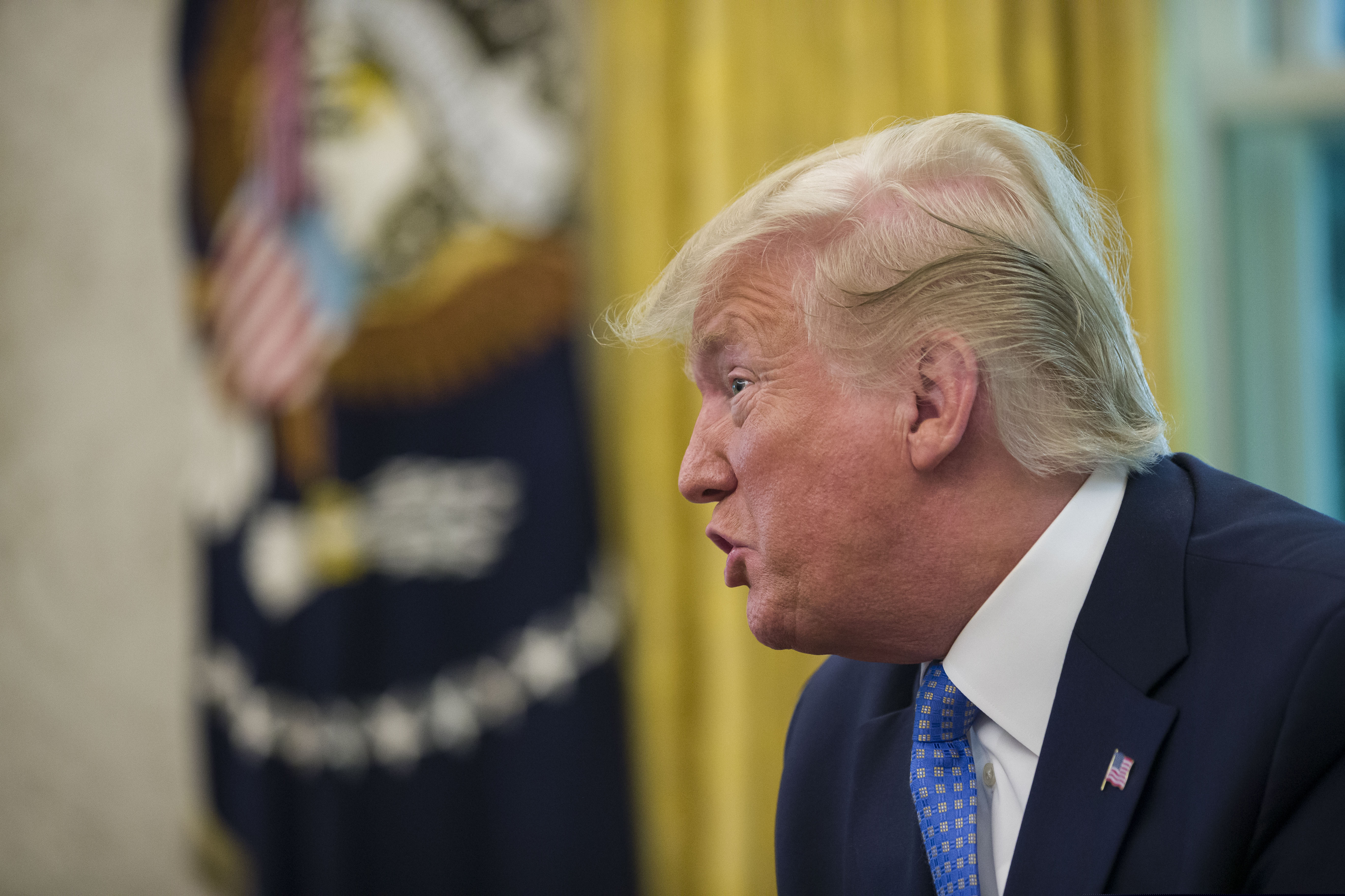 (Alex Brandon | AP Photo) President Donald Trump speaks as he receives an an update on the Fentanyl epidemic, in the Oval Office of the White House in Washington, Tuesday, June 25, 2019.
