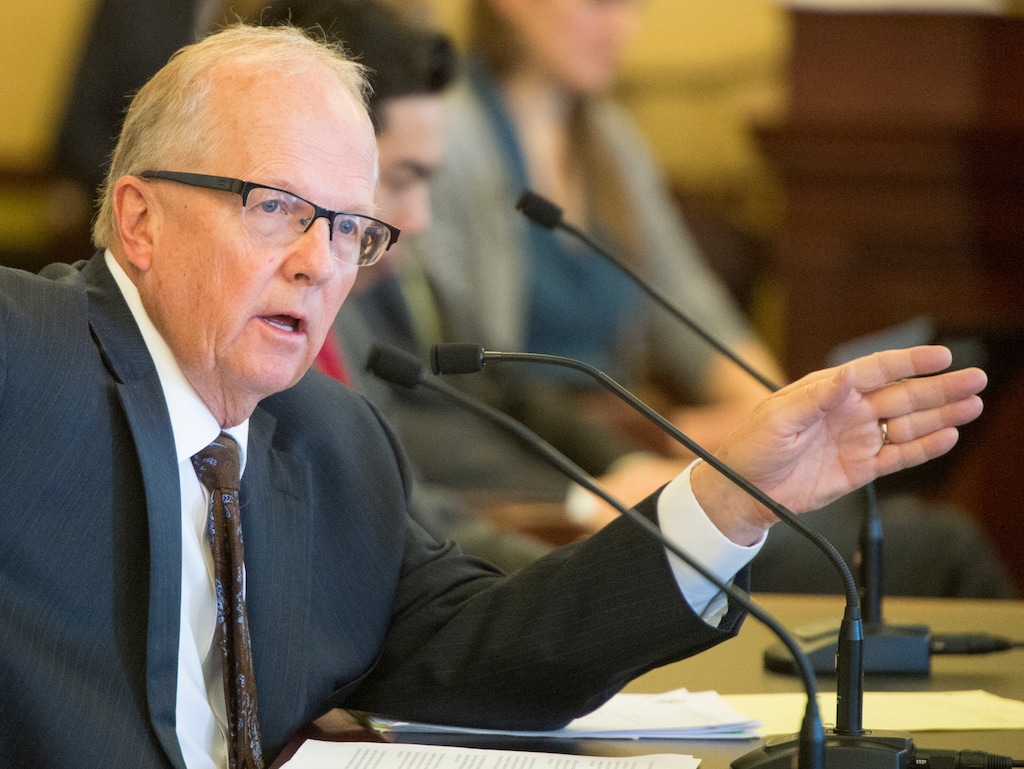 Rick Egan | The Salt Lake Tribune
Rep. Mike Noel, R-Kanab, comments on his bill, HB281, in the House Law Enforcement and Criminal Justice Committee meeting, Friday, February 19, 2016.