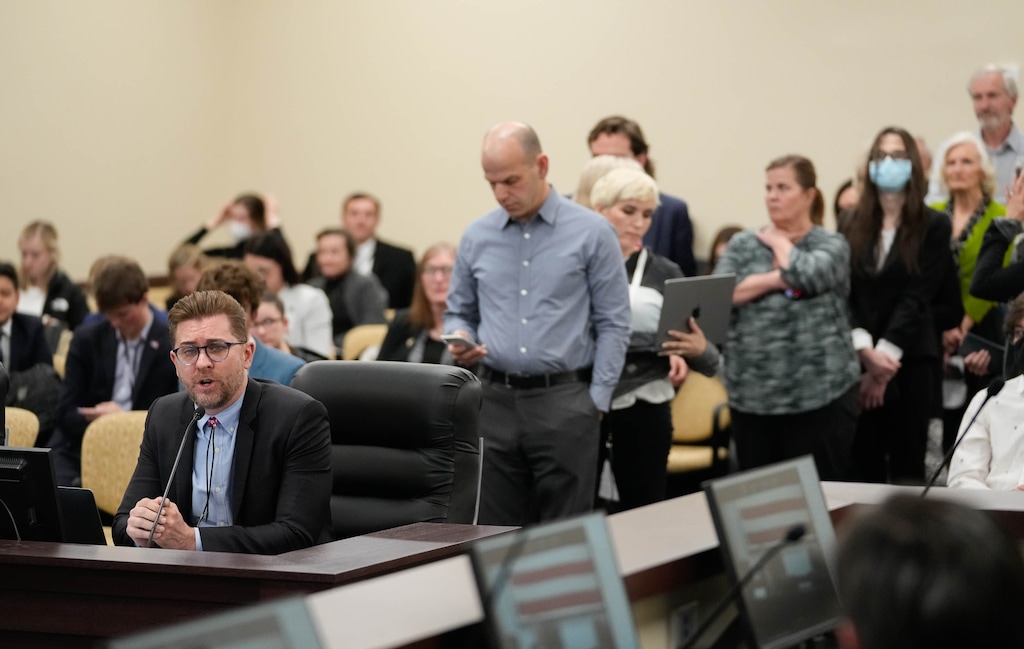 (Francisco Kjolseth | The Salt Lake Tribune) Troy Williams with Equality Utah speaks in opposition of HB11, the bill banning transgender girls from playing high school sports on girls' teams, in this photo from Wednesday, Feb. 23, 2022. With that ban enjoined by a district judge, the state's commission for vetting transgender girls has moved forward. Williams spoke out on Friday, Sept. 22, 2023, about a controversial appointment to that body.