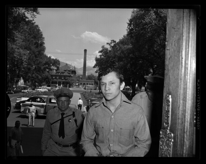 (photo courtesy Utah State Historical Society) Jesse Garcia enters the courthouse at the City County Building on August 1, 1960, during his controversial murder trial. After being sentenced to death, Ammon Hennacy and other anti-capital punishment advocates successfully got a stay for Garcia. He was eventually transferred to a prison in Arizona where he died in 2008 at 67 years old.