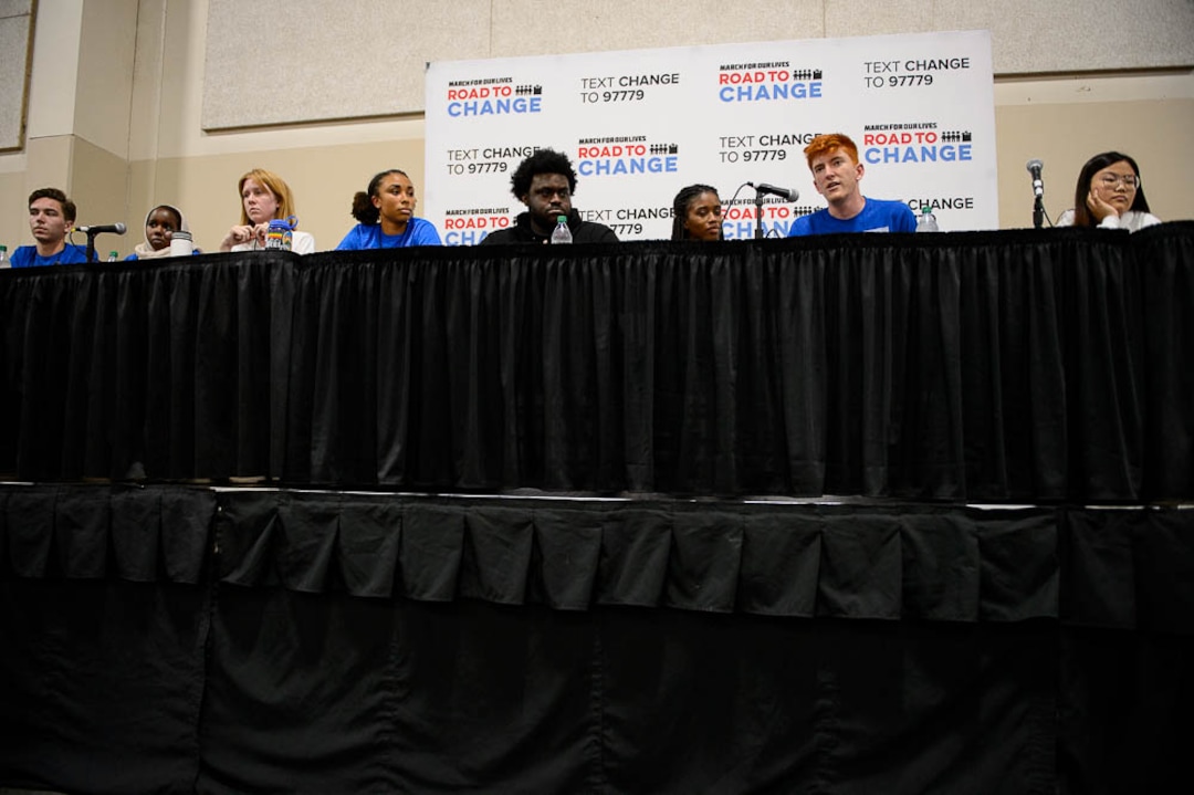 (Trent Nelson | The Salt Lake Tribune)  Student activists involved with the March for Our Lives movement speak at a town hall at the Mountain America Expo Center in Sandy, Saturday July 14, 2018.