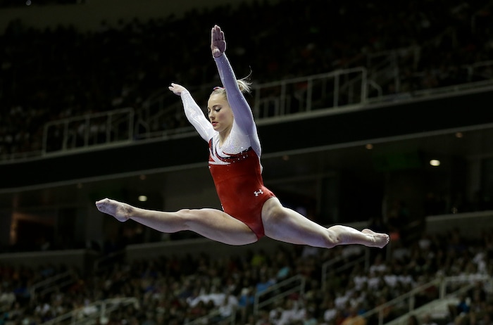 MyKayla Skinner competes on the balance beam during the women's U.S. Olympic gymnastics trials in San Jose, Calif., Sunday, July 10, 2016. (AP Photo/Ben Margot)