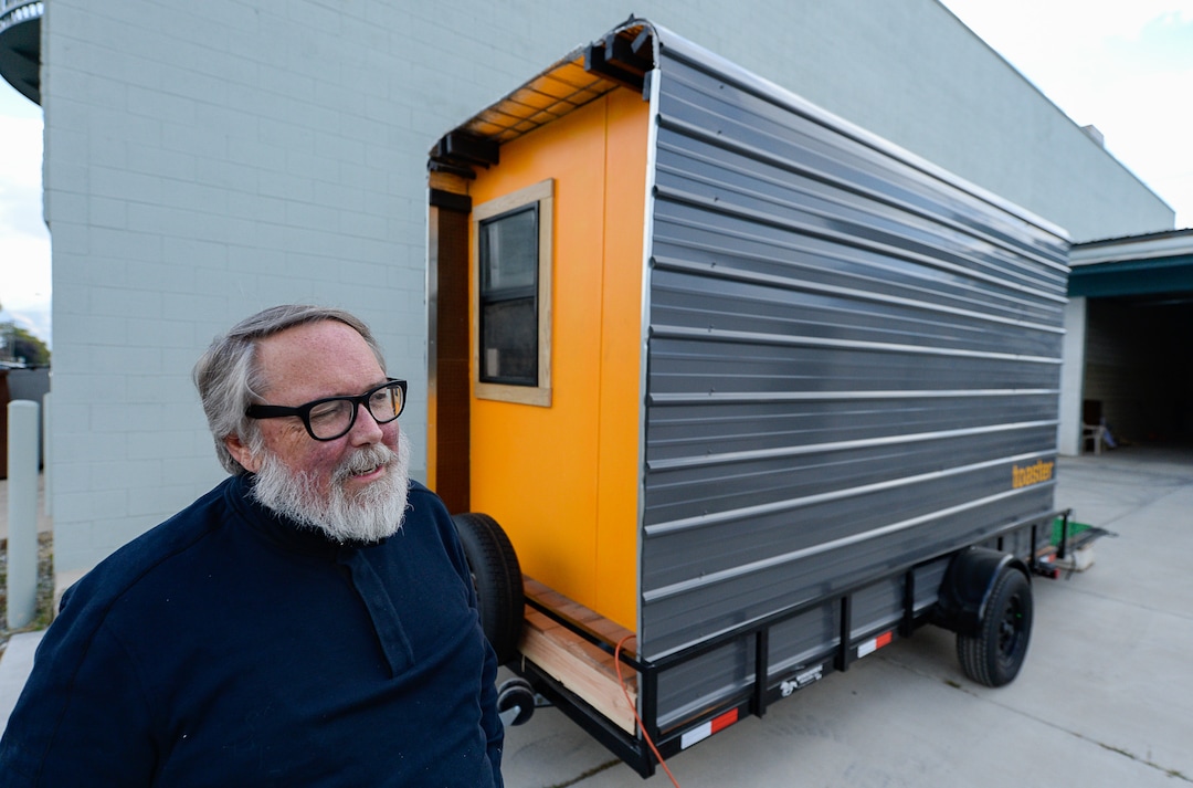 (Francisco Kjolseth | The Salt Lake Tribune) Small-home architect Jeff White gives a tour of his prototype Toaster House parked in South Salt Lake on Wednesday, Oct. 2, 2019. Toaster, an acronym for temporary, orderly, affordable, safe, transportable, effective and respectful, aims to help address a possible gap in homelessness services. He envisions the temporary, 60 square foot spaces as a way to stabilize people and move them into permanent supportive housing in conjunction with Salt Lake City's homeless outreach team.
