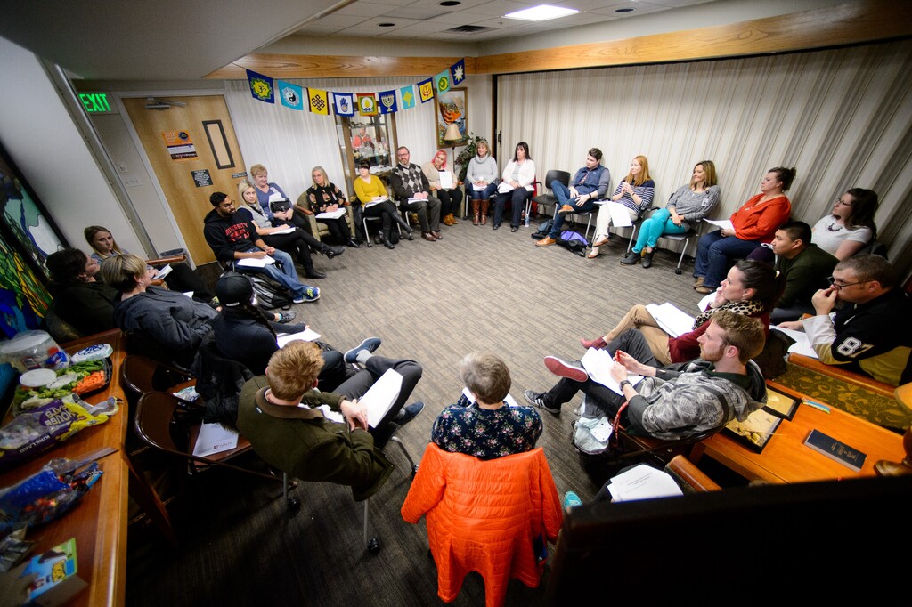 (Trent Nelson  |  The Salt Lake Tribune)  Participants in a training session for the volunteer program No One Dies Alone at University of Utah Hospital in Salt Lake City, Thursday, January 25, 2018.