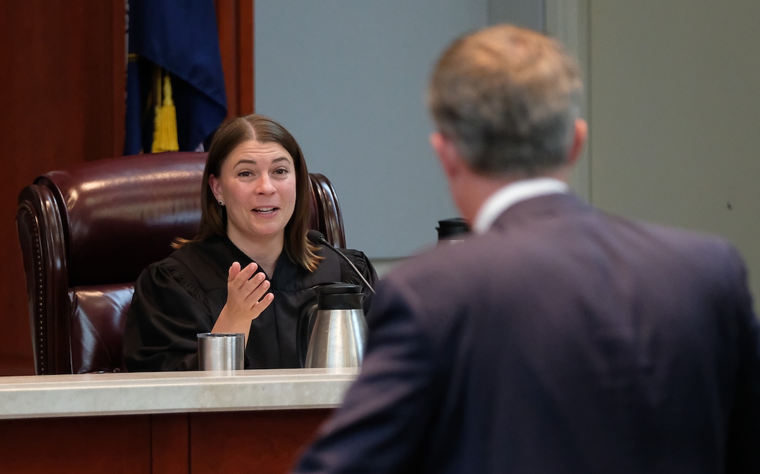 (Francisco Kjolseth  |  The Salt Lake Tribune)  Utah Supreme Court justice Paige Petersen asks a question as the court hears the appeal filed by BYU lawyers in 2018 after a 3rd District judge ruled that the private universityÕs police force is a governmental entity that has to follow the same rules for transparency as other police departments across the state on Friday, Oct. 4, 2019. The Salt Lake Tribune's lawsuit involved whether BYU police should be subject to Utah's open records laws.