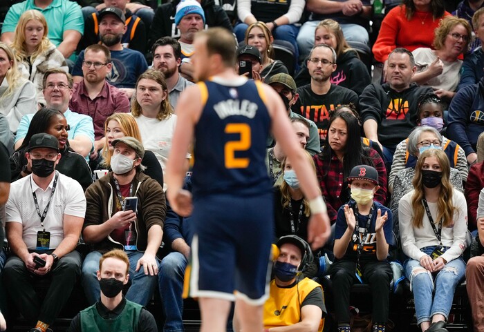 (Francisco Kjolseth | The Salt Lake Tribune) Fans take in the action between the Utah Jazz and the Minnesota Timberwolves at Vivint Smart Home Arena in Salt Lake City, Thursday, Dec. 23, 2021.