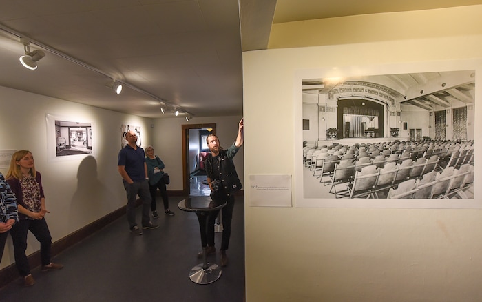 (Francisco Kjolseth  |  The Salt Lake Tribune)  Visual artist Dave Brewer, co-owner of the historic 2016 Ladies Literary Club House building at 850 E South Temple, currently known at the Photo Collective Studios gives a tour of some of the historic photographs on display in the basement. Brewer and his partner are now seeking a grant to make it ADA accessible for the first time in its 106-year history. To publicize their cause, on Tuesday, Sept. 24, 2019, they opened their refurbished building to tours.