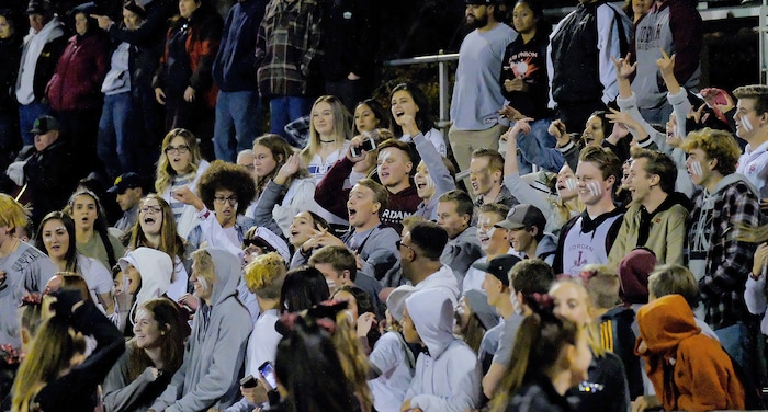 (Leah Hogsten  |  The Salt Lake Tribune) Jordan celebrates the win. Jordan High School boys' football team defeated Viewmont High School 28-20 during their class 5A football playoff opener, Friday, October 27, 2017 in Bountiful.