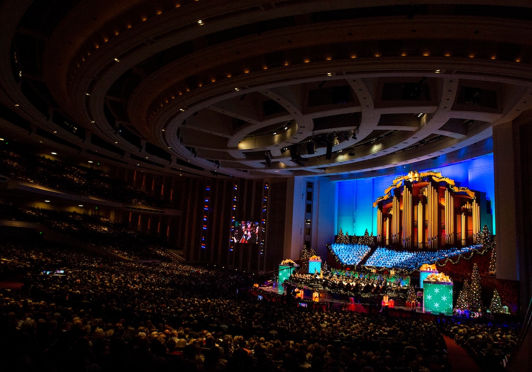 Leah Hogsten  |  The Salt Lake Tribune  Kristin Chenoweth performs with The Tabernacle Choir during the first of three sold-out Christmas concert performances Thursday, December 13, 2018 at the The Church of Jesus Christ of Latter-day Saints Conference Center in Salt Lake City.
