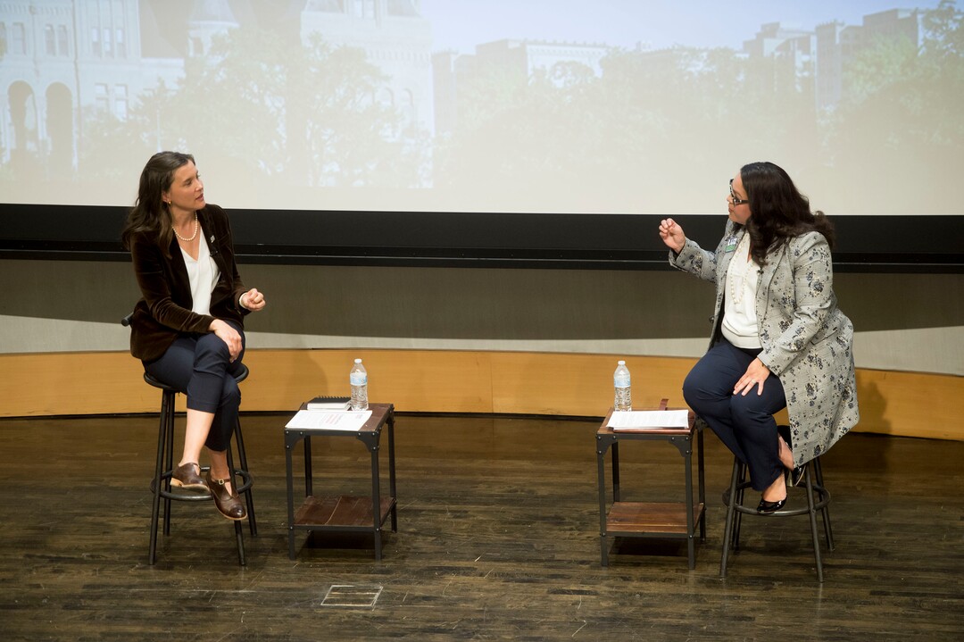 (Jeremy Harmon  |  The Salt Lake Tribune) Salt Lake mayoral candidates Erin Mendenhall and Luz Escamilla participate in a debate on Monday, Oct. 14, 2019.