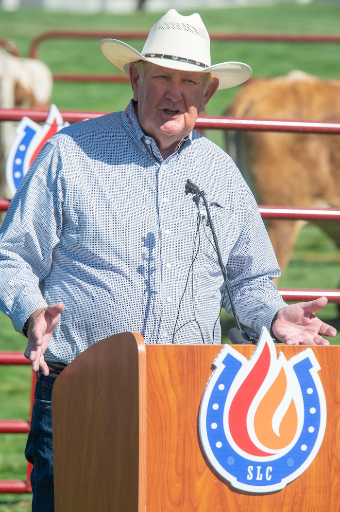 (Rick Egan  |  The Salt Lake Tribune)       Days of 47 Chairman, Kem C. Gardner says a few words during a news conference on the lawn of the Utah State Capitol on the Days of 47 festivities, Tuesday, July 16, 2019.