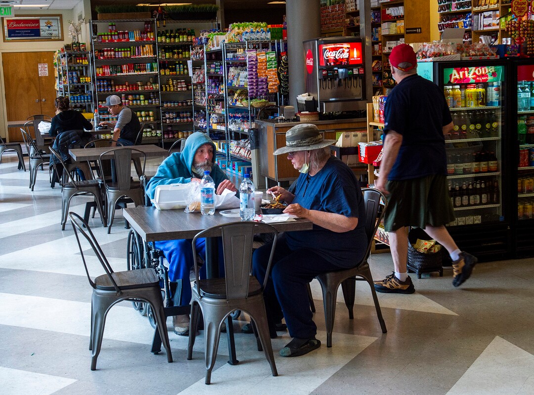 (Rick Egan  |  The Salt Lake Tribune)    Chairs and tables are spaced out at Siegfried's Delicatessen for social distancing as they open for indoor dining, Friday May 1, 2020