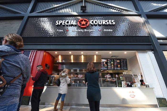 (Francisco Kjolseth | The Salt Lake Tribune) Special Courses, a military-themed restaurant in the dining terrace at The Shops at South Town in Sandy, specializes in burgers and fries. Staff Sgt. James Veylupek, the owner, got help launching the eatery after winning Taste for the Space in May 2017. The veteran, who previously ran the Special Courses food truck, defeated 12 other chefs to get $50,000 and six months free rent in the mallÕs dining terrace.