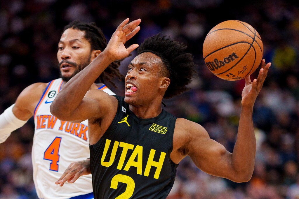 (Trent Nelson  |  The Salt Lake Tribune) Utah Jazz guard Collin Sexton (2)j as the Utah Jazz host the New York Knicks, NBA basketball in Salt Lake City on Tuesday, Nov. 15, 2022.