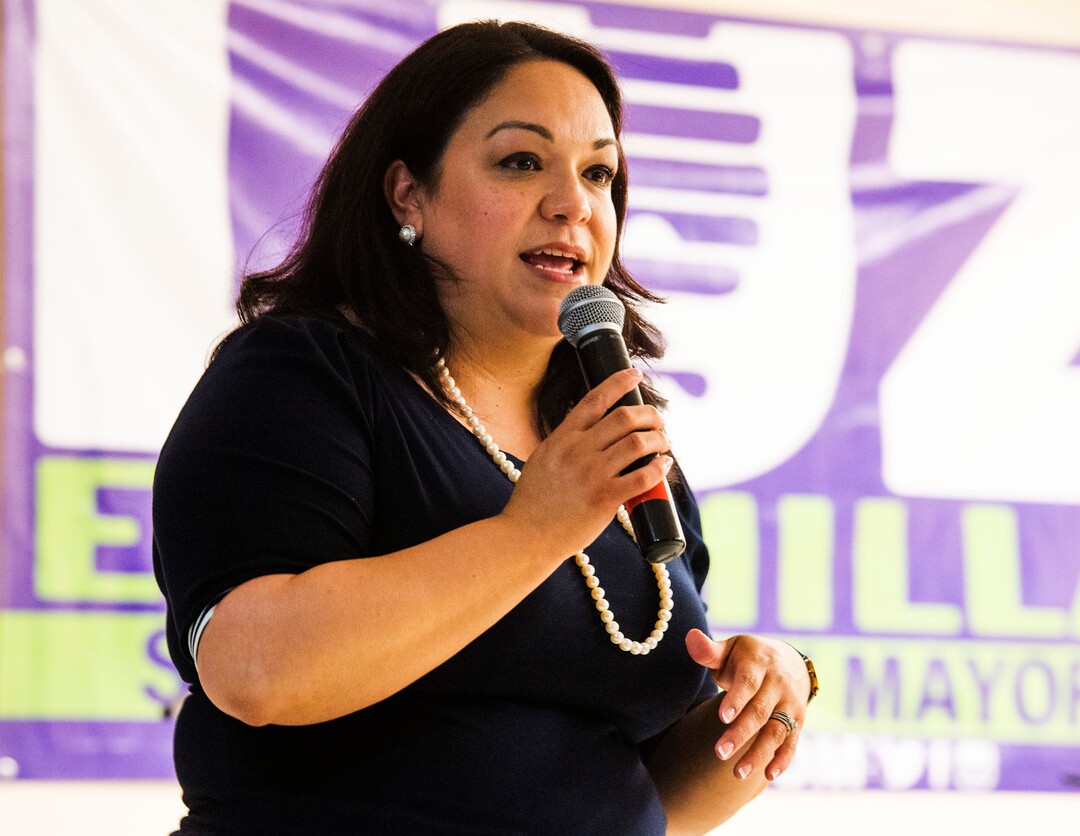 (Rick Egan  |  The Salt Lake Tribune)     Luz Escamilla says a few words to supporters at the end fate ending at her campaign watch party at the Utah State Fairgrounds, Tuesday, Aug. 13, 2019
