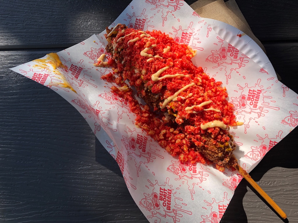 (Kolbie Peterson | The Salt Lake Tribune) A Korean corn dog from West Coast Weenies, shown at the Utah State Fair on Friday, Sept. 6, 2024.