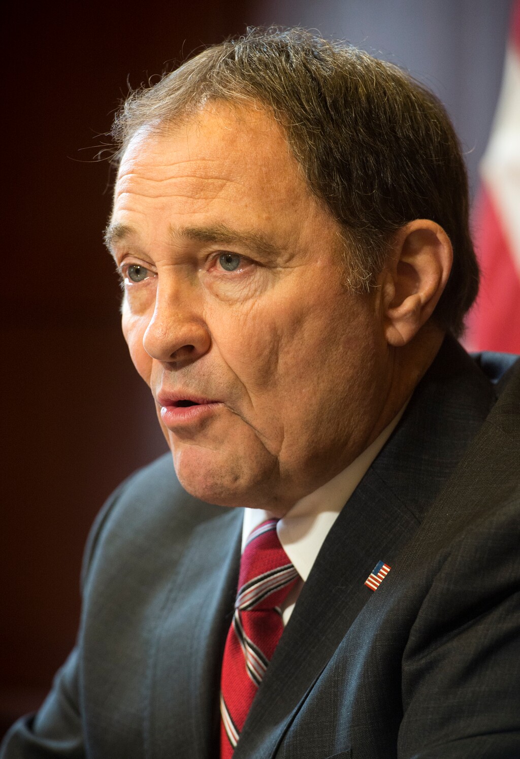 (Rick Egan  |  The Salt Lake Tribune)     Gov. Gary Herbert talks about his recent trip to Washington, Thursday, March 1, 2018.