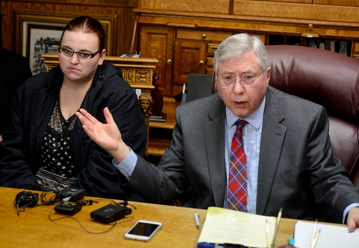 (Steve Griffin  |  The Salt Lake Tribune) Tabeththa Coronado listens as attorney Robert Sykes about how West Valley City police officers tased Tabaththa's husband Fernando Coronado after she called them concerned that he was suicidal. Coronado suffered brain damage when he fell and hit his head on a stucco wall and a concrete floor, as a result of being stunned. Sykes has filed a federal lawsuit against the two West Valley City police officers. The news conference was held  in Sykes offices in Salt Lake City Thursday January 25, 2018.