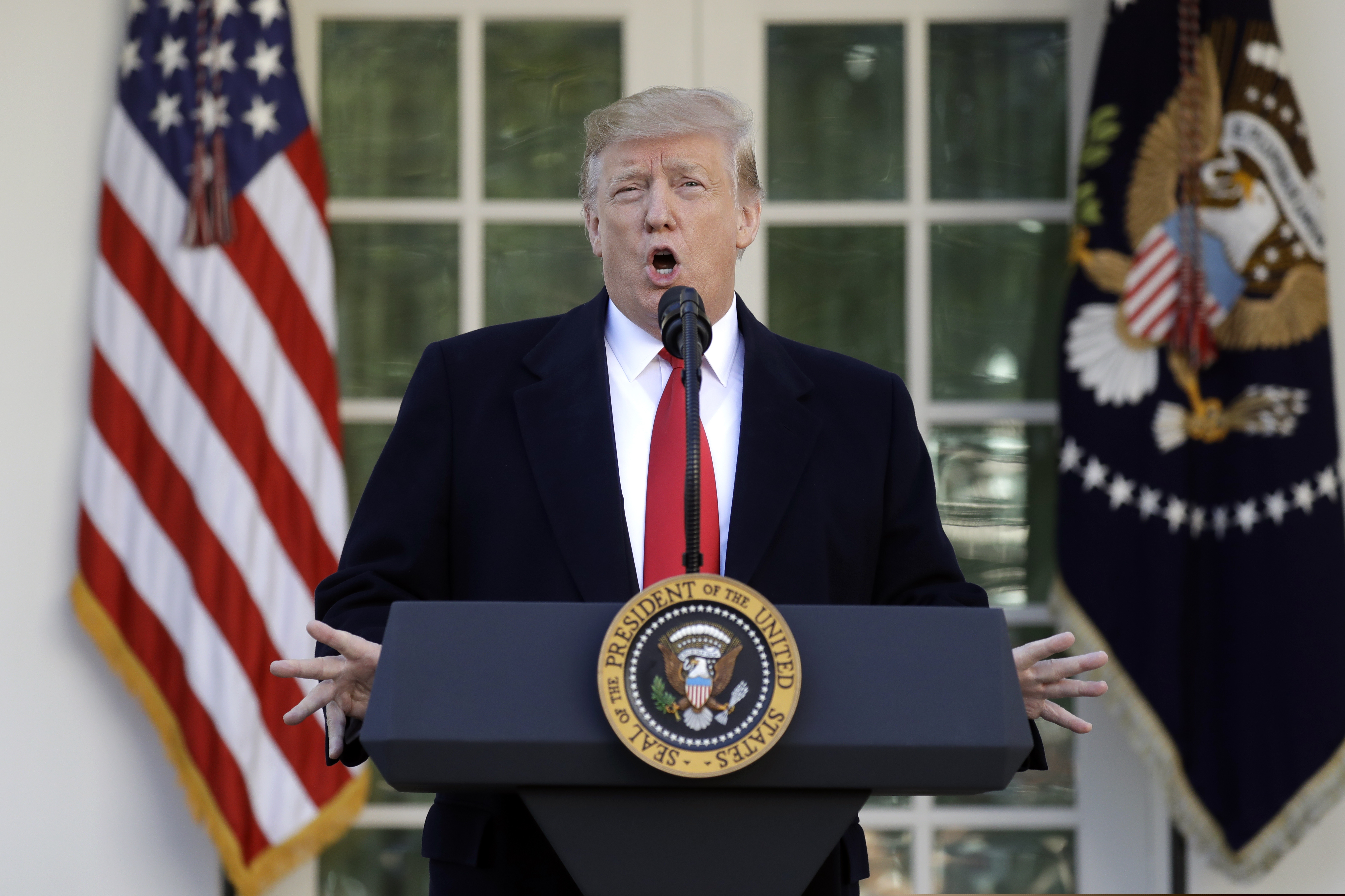 (AP Photo/Evan Vucci) President Donald Trump speaks in the Rose Garden of the White House, Friday, Jan 25, 2019, in Washington.