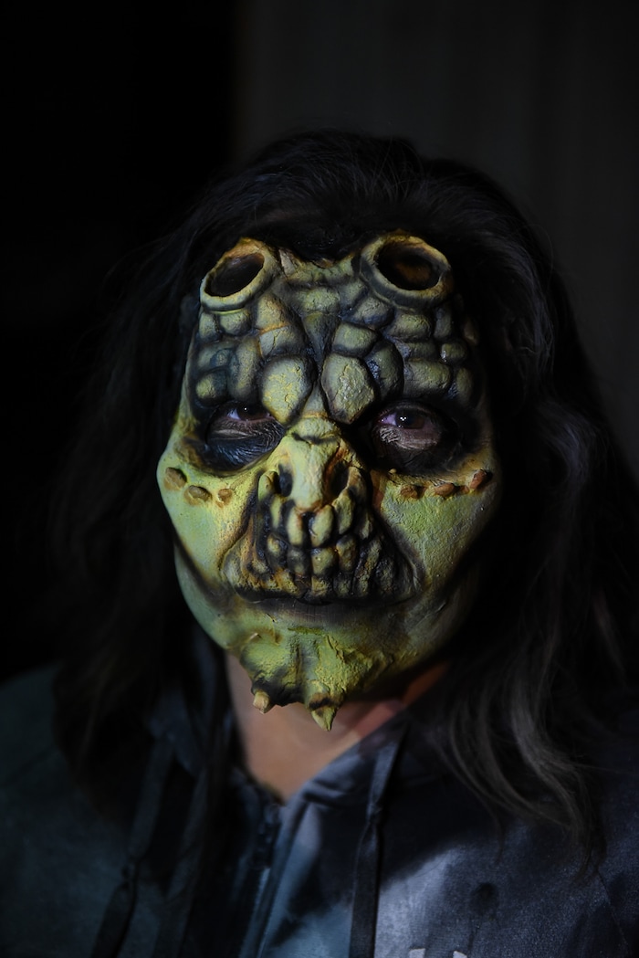 (Francisco Kjolseth  |  The Salt Lake Tribune)  Utah House member Angela Romero is transformed by makeup artist McKenzie Thatcher as local politicians fall prey to the zombie apocalypse at the Fear Factory on Thursday, Oct. 12, 2017, for a special event to raise awareness of the Utah Food Bank and kick start donations. 