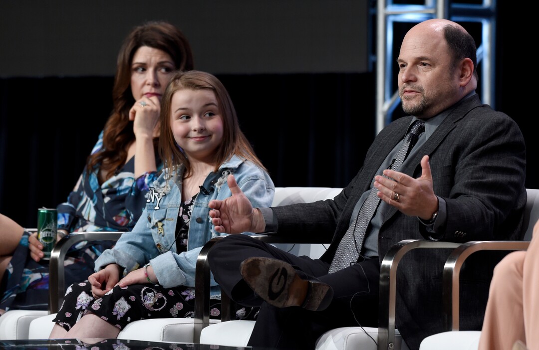 Amy Pietz, from left, Maddie Dixon-Poirier and Jason Alexander participate in the "Hit the Road" panel during the Audience Network Television Critics Association Summer Press Tour at the Beverly Hilton on Tuesday, July 25, 2017, in Beverly Hills, Calif. (Photo by Chris Pizzello/Invision/AP)