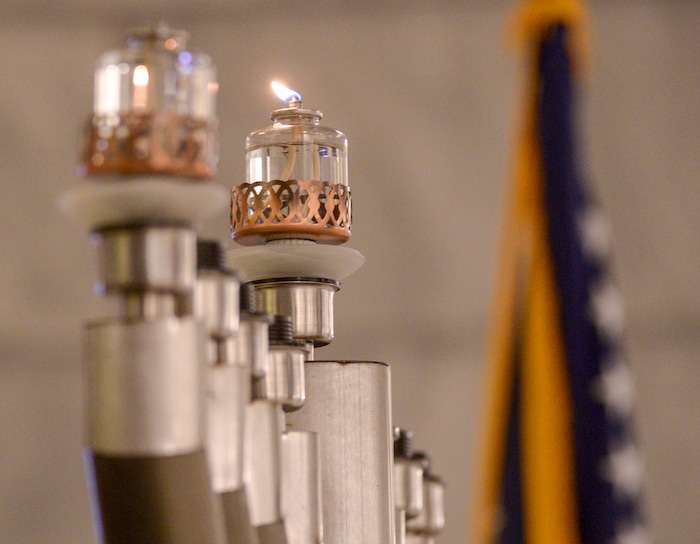 Leah Hogsten  |  The Salt Lake Tribune  The Menorah is lit at Chabad Lubavitch of Utah's 12th annual Hanukkah celebration at the Utah Capitol, Dec. 2, 2018.
